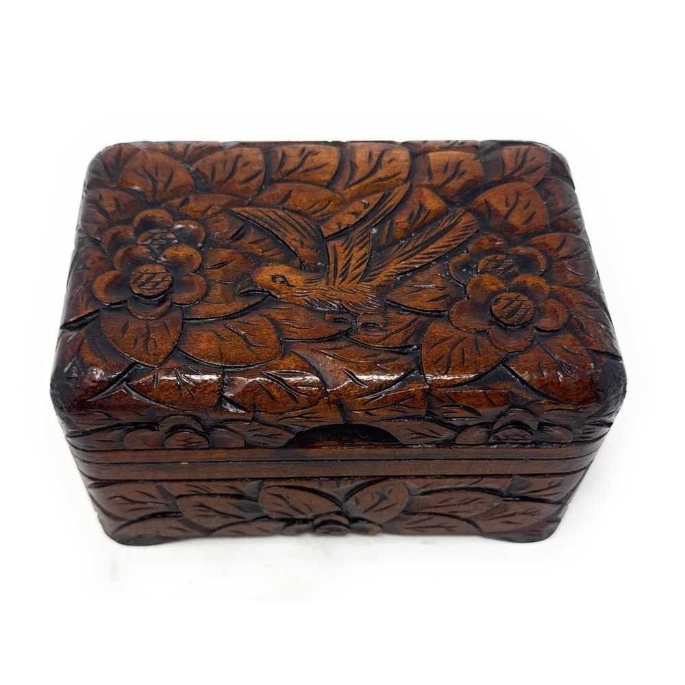 Vintage‎ Hand Carved Camphor Wood Jewelry Box Trinket Chest